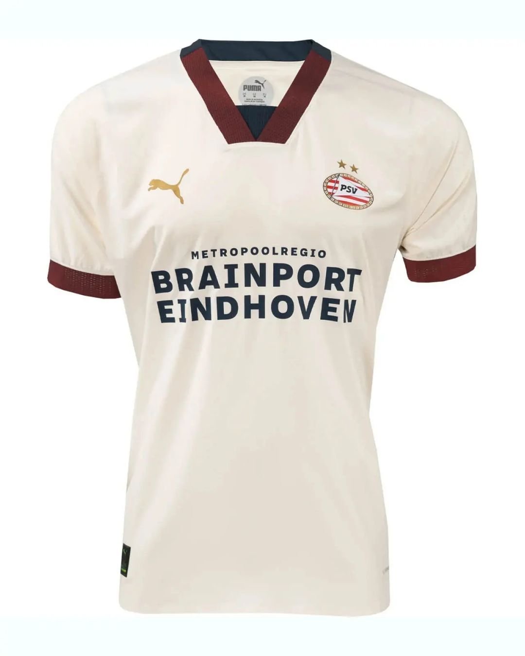 Snapinsta.app_346245770_6400889966600522_5936544260296786569_n_1024 Camisa Psv 110 Anos Gola V Bege Masculina