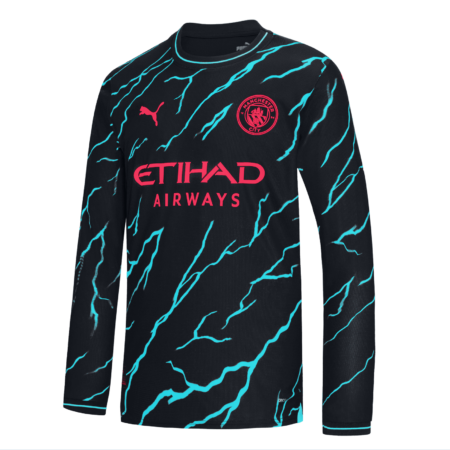 Nova Camisa Manchester City Azul Escura 3 2023/24 Manga Longa