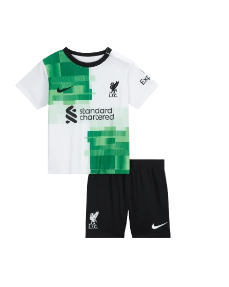 Kit Infantil Liverpool Away Branca/Verde 2023/24 Unissex