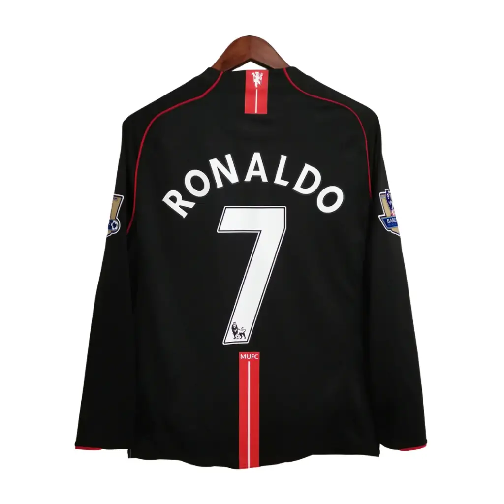Camisa CR7 Real Madrid 2007/08 Away Preta Manga Longa Camisa CR7 Real Madrid 2007/08 Away Preta Manga Longa