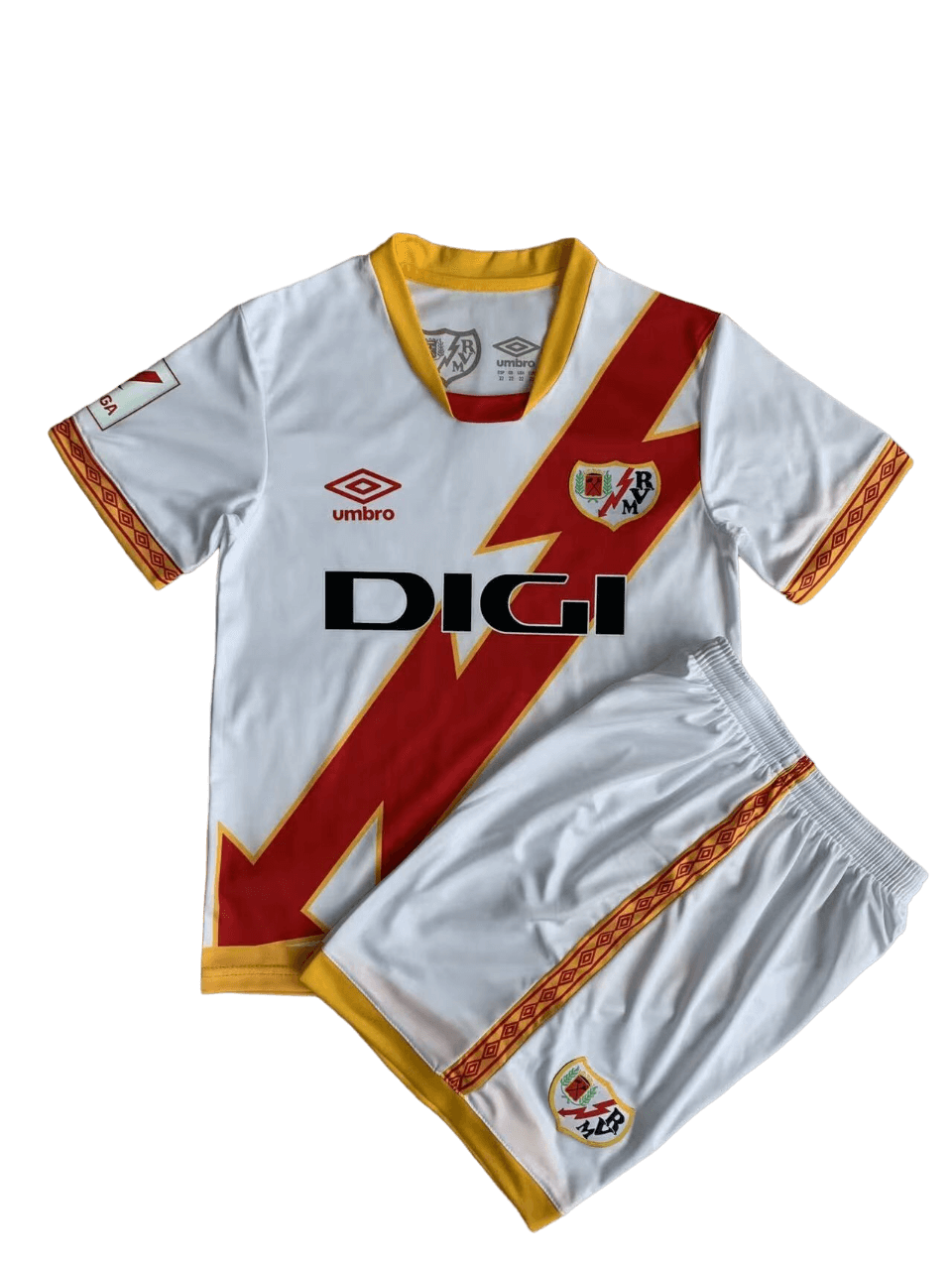 Kit Infantil Rayo Vallecano Away Branca 2023/24 Unissex Kit Infantil Rayo Vallecano Away Branca 2023/24 Unissex