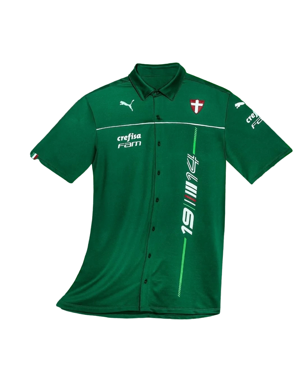 Camisa Abel Ferreira Palmeiras Motorsport Verde Botão 2023 Camisa Abel Ferreira Palmeiras Motorsport Verde Botão 2023