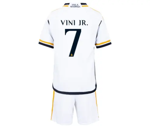 Kit Infantil Vini Jr #7 Real Madrid I Branco 2023/24 Kit Infantil Vini Jr #7 Real Madrid I Branco 2023/24