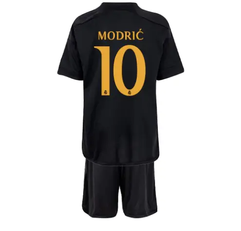 Kit Infantil Modrić #10 Real Madrid III Preta 2023/24 Kit Infantil Modrić #10 Real Madrid III Preta 2023/24