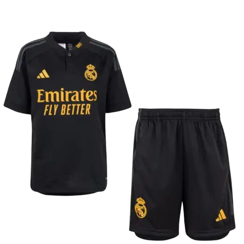 Kit Infantil Vini Jr #7 Real Madrid III Preta 2023/24 Kit Infantil Vini Jr #7 Real Madrid III Preta 2023/24