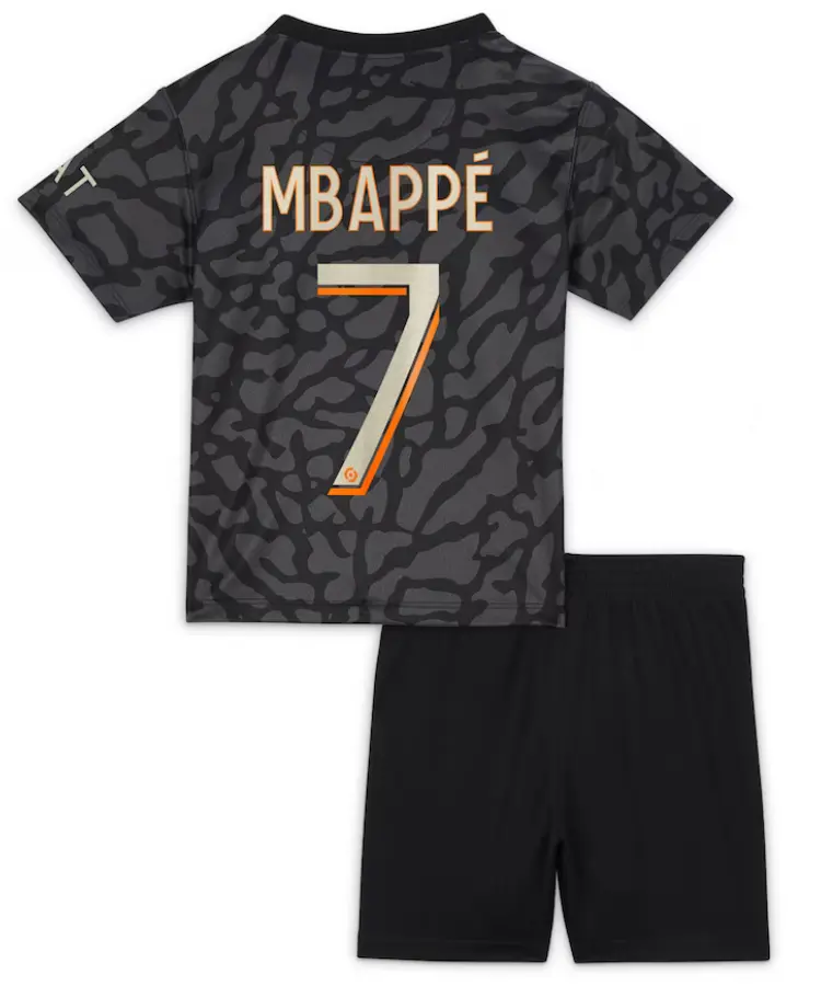 Kit Infantil PSG Preta III Third MBAPPÉ #7 2023/24 Unissex Kit Infantil PSG Preta III Third MBAPPÉ #7 2023/24 Unissex