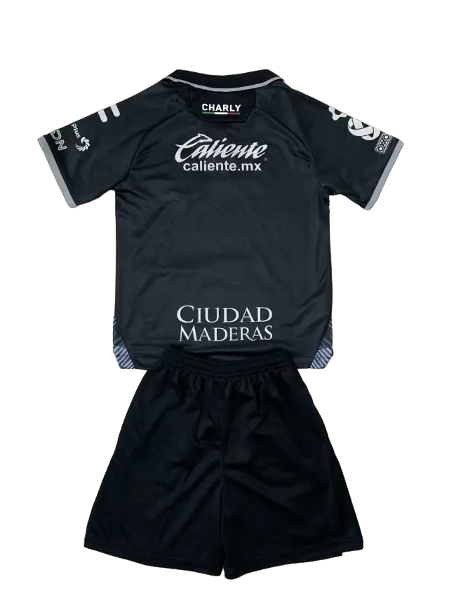 Kit Infantil Pachuca Preta Away Branca II 2023/24 Unissex Kit Infantil Pachuca Preta Away Branca II 2023/24 Unissex