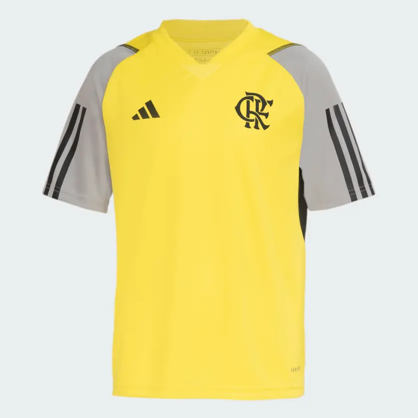 Camisa_Treino_Atleta_Infantil_Flamengo_24-25_Amarelo_IP8219_01_laydown Camisa Flamengo Treino Amarela/Cinza 2024/25 Masculina