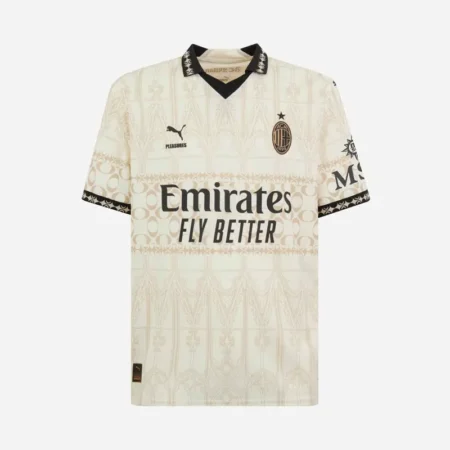 Camisa Quatro do Milan Branca Gola Polo 2024 Jogador Masculina