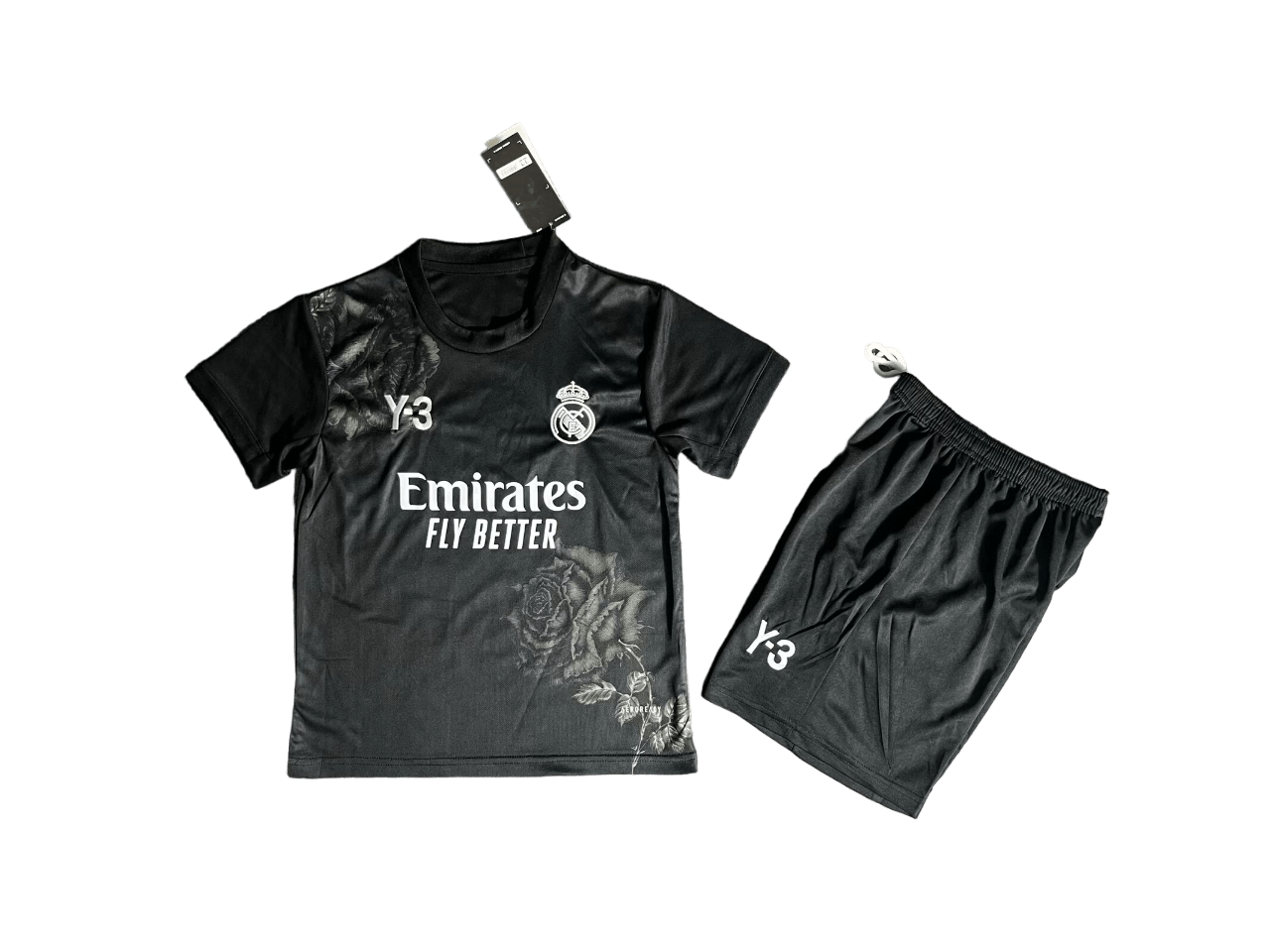 Kit Infantil Real Madrid Preta Flores Y-3 2024/25 Unissex Kit Infantil Real Madrid Preta Flores Y-3 2024/25 Unissex