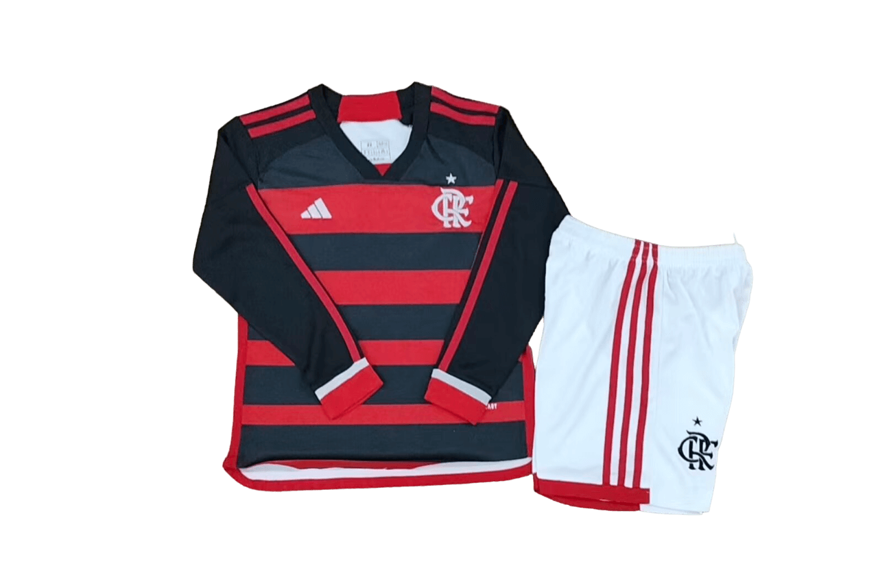 Kit Infantil Flamengo Manga Longa Vermelho 2024/25 Unissex Kit Infantil Flamengo Manga Longa Vermelho 2024/25 Unissex