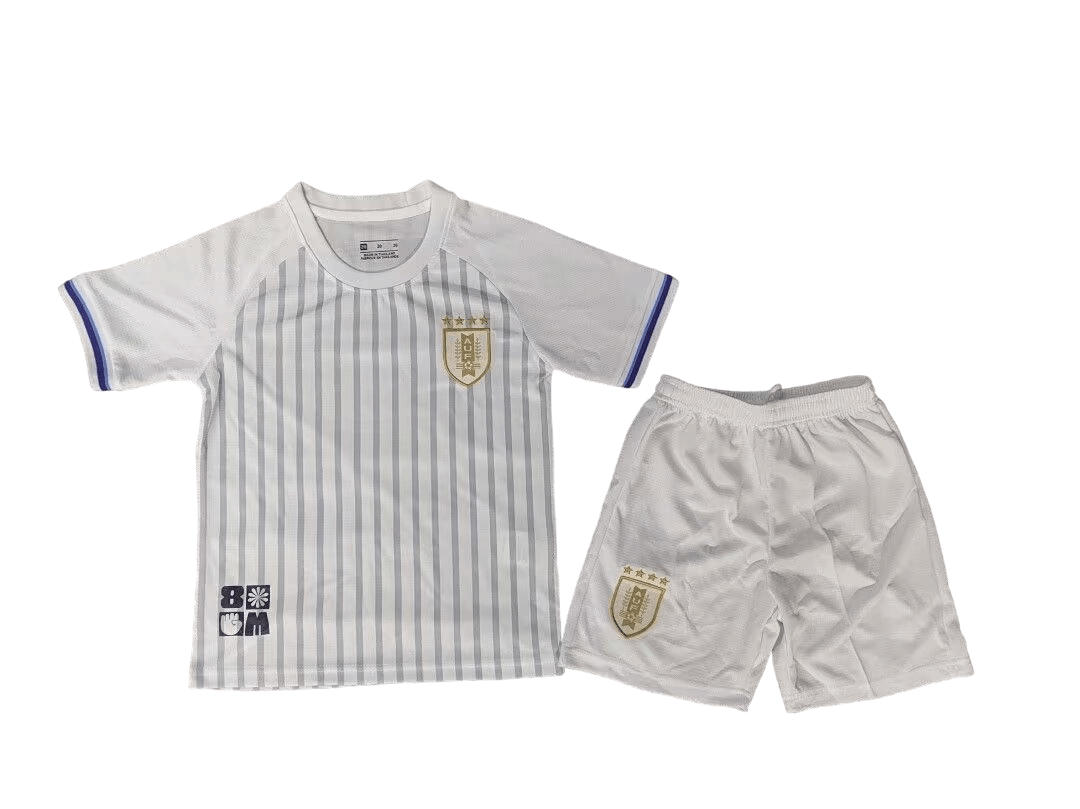 Kit Infantil Uruguai Branca Away II 2024/25 Unissex Kit Infantil Uruguai Branca Away II 2024/25 Unissex