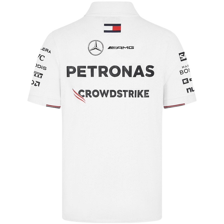 Camiseta Polo Mercedes AMG Petronas F1 2024 Branca Team Driver Camiseta Polo Mercedes AMG Petronas F1 2024 Branca Team Driver