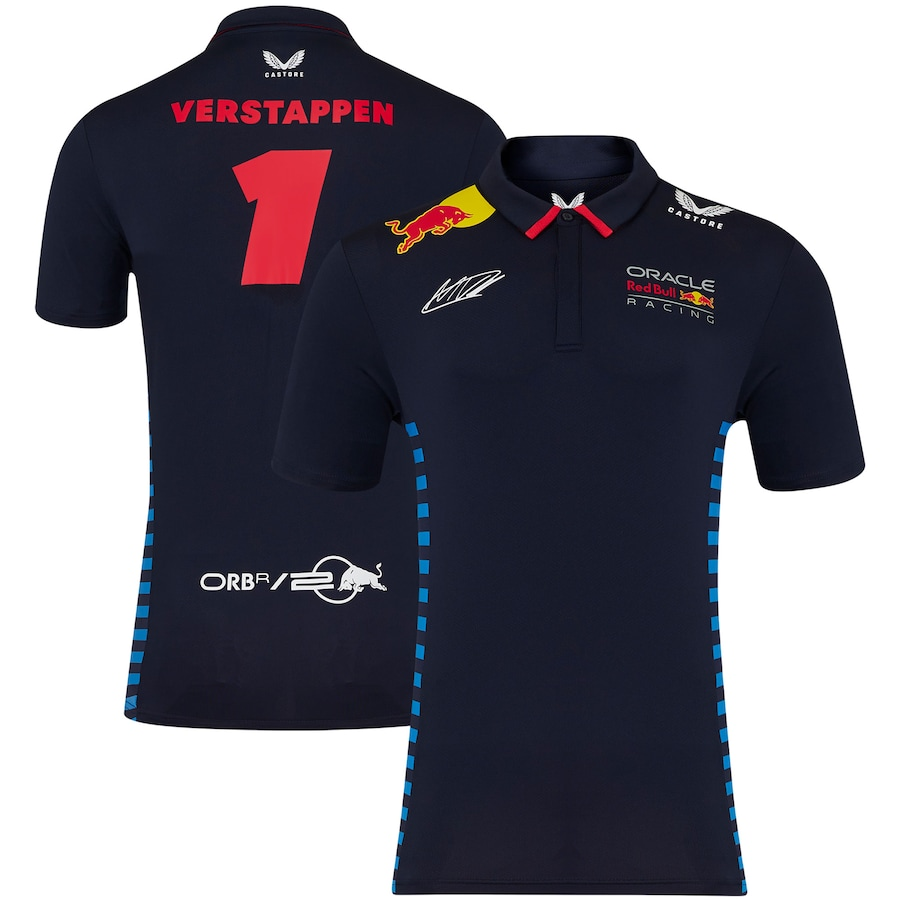 Camiseta Polo Red Bull Racing F1 2024 Team Max Verstappen 1 Driver Camiseta Polo Red Bull Racing F1 2024 Team Max Verstappen 1 Driver
