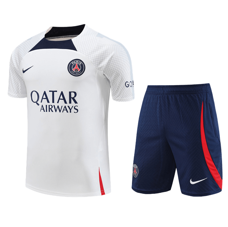 Conjunto de Treino PSG Camisa Branca+ Bermuda Azul 2022/23 Conjunto de Treino PSG Camisa Branca+ Bermuda Azul 2022/23