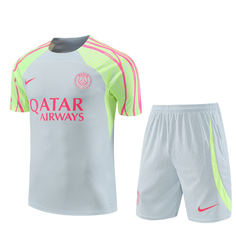 Conjunto de Treino PSG Camisa Cinza + Bermuda Cinza 2023/24 Conjunto de Treino PSG Camisa Cinza + Bermuda Cinza 2023/24