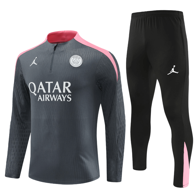 Conjunto de Treino PSG Jaqueta + Calça Cinza/Rosa 2024/25 Conjunto de Treino PSG Jaqueta + Calça Cinza/Rosa 2024/25
