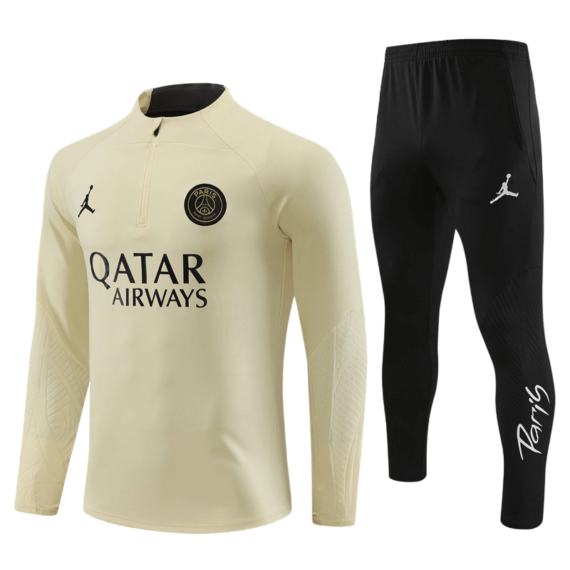 Conjunto de Treino PSG Jaqueta+Calça Bege/Preta 2023/24 Conjunto de Treino PSG Jaqueta+Calça Bege/Preta 2023/24