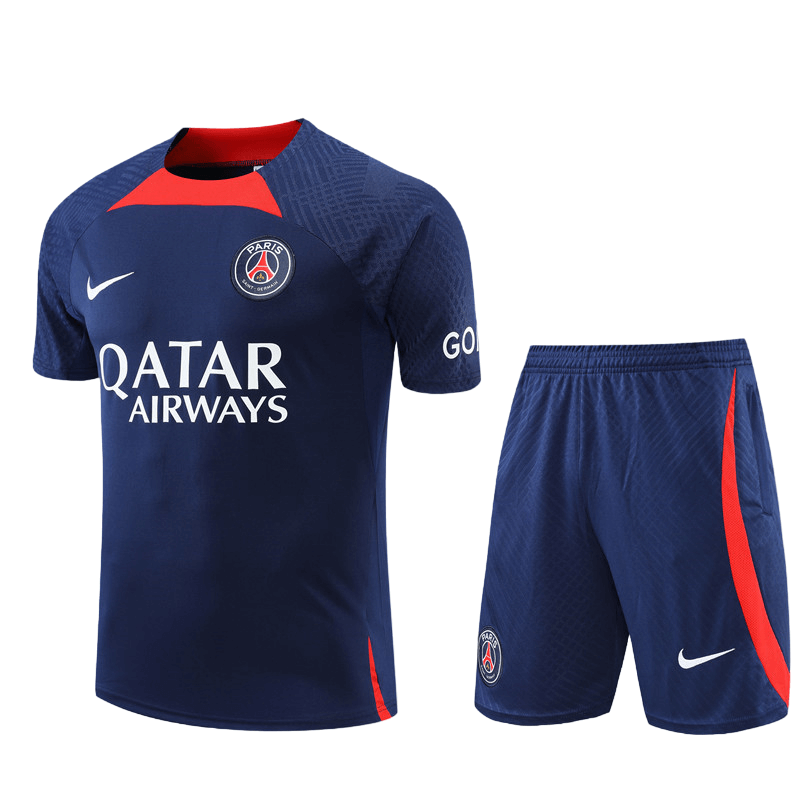 Conjunto de Treino PSG Camisa + Bermuda Azul Escuro 2022/23 Conjunto de Treino PSG Camisa + Bermuda Azul Escuro 2022/23