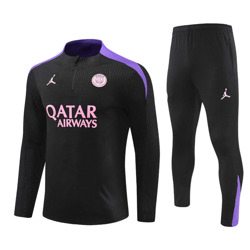 Conjunto de Treino PSG Jaqueta + Calça Preta/Roxo 2024/25 Conjunto de Treino PSG Jaqueta + Calça Preta/Roxo 2024/25