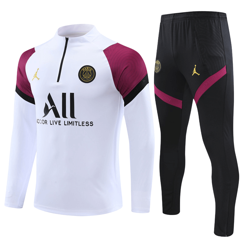 Conjunto de Treino PSG Jaqueta + Calça Branco/Vinho/Preta 2021/22 Conjunto de Treino PSG Jaqueta + Calça Branco/Vinho/Preta 2021/22