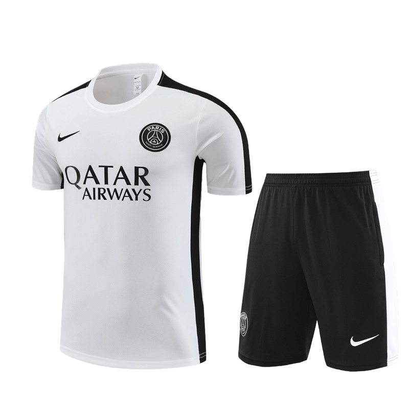 Conjunto de Treino PSG Camisa Branca + Bermuda Preto 2023/24 Conjunto de Treino PSG Camisa Branca + Bermuda Preto 2023/24