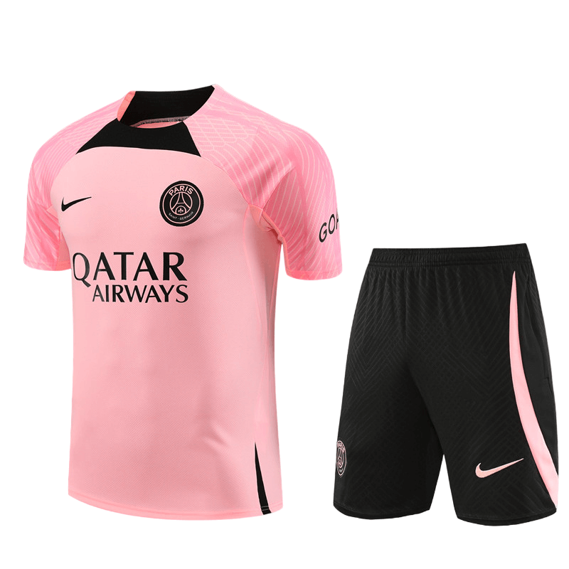 Conjunto de Treino PSG Camisa Rosa + Bermuda Preta 2023/24 Conjunto de Treino PSG Camisa Rosa + Bermuda Preta 2023/24