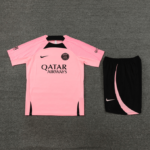 Conjunto de Treino PSG Camisa Rosa + Bermuda Preta 2023/24