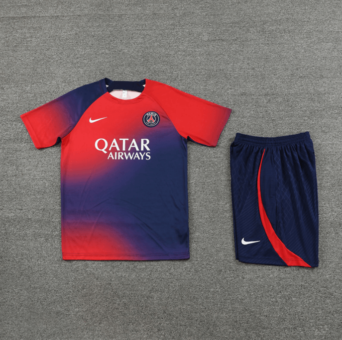 Conjunto de Treino PSG Camisa + Bermuda Vermelha/Azul 2023/24 Conjunto de Treino PSG Camisa + Bermuda Vermelha/Azul 2023/24