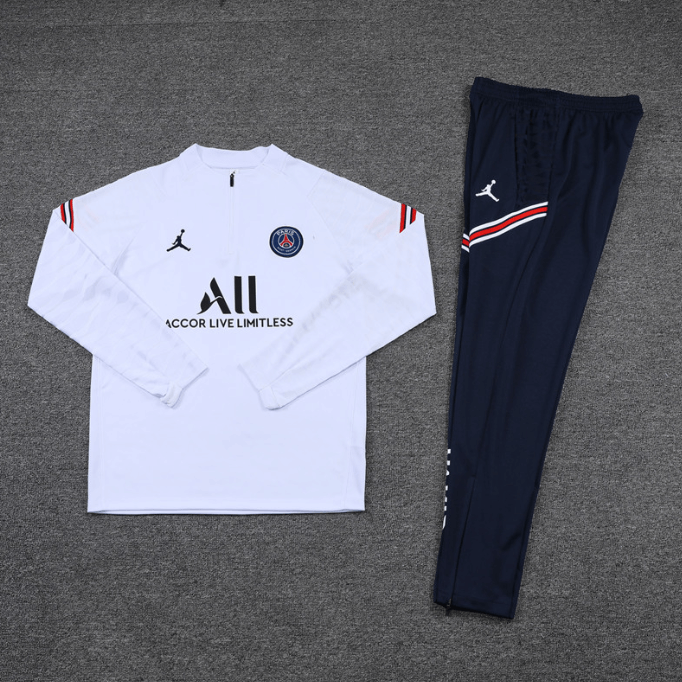 Conjunto de Treino PSG Jaqueta + Calça Branca/Azul 2021/22 Conjunto de Treino PSG Jaqueta + Calça Branca/Azul 2021/22