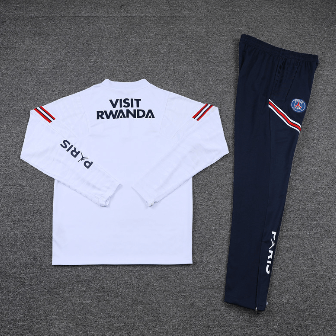 Conjunto de Treino PSG Jaqueta + Calça Branca/Azul 2021/22 Conjunto de Treino PSG Jaqueta + Calça Branca/Azul 2021/22