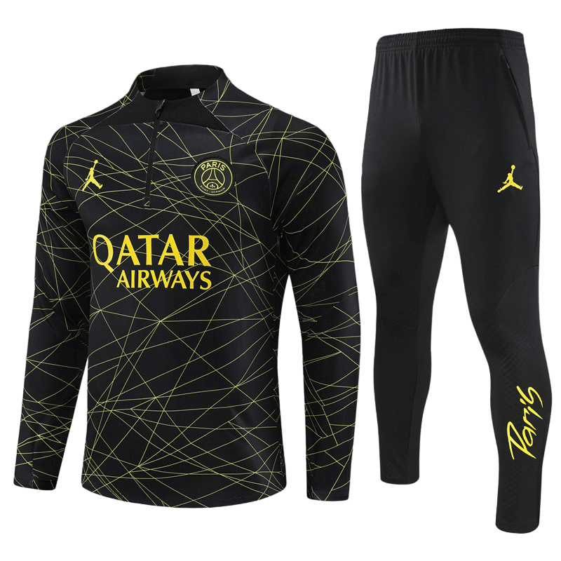 Conjunto de Treino PSG Jaqueta + Calça Preta/Amarela 2022/23 Conjunto de Treino PSG Jaqueta + Calça Preta/Amarela 2022/23
