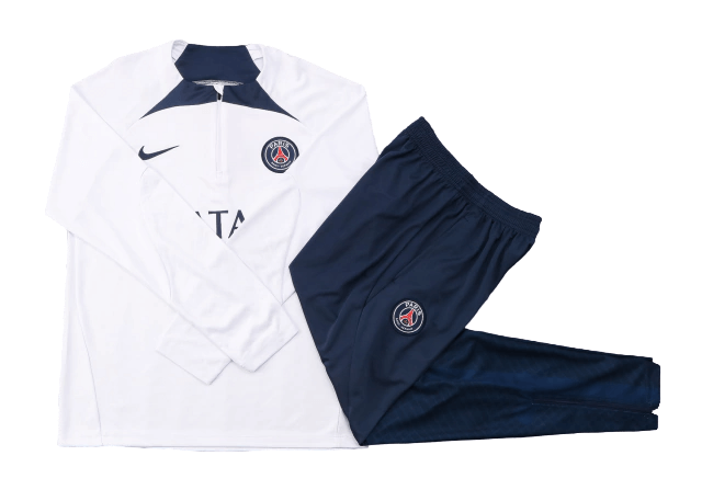Conjunto de Treino PSG Jaqueta Branca+Calça Azul Escuro 2023/24 Conjunto de Treino PSG Jaqueta Branca+Calça Azul Escuro 2023/24