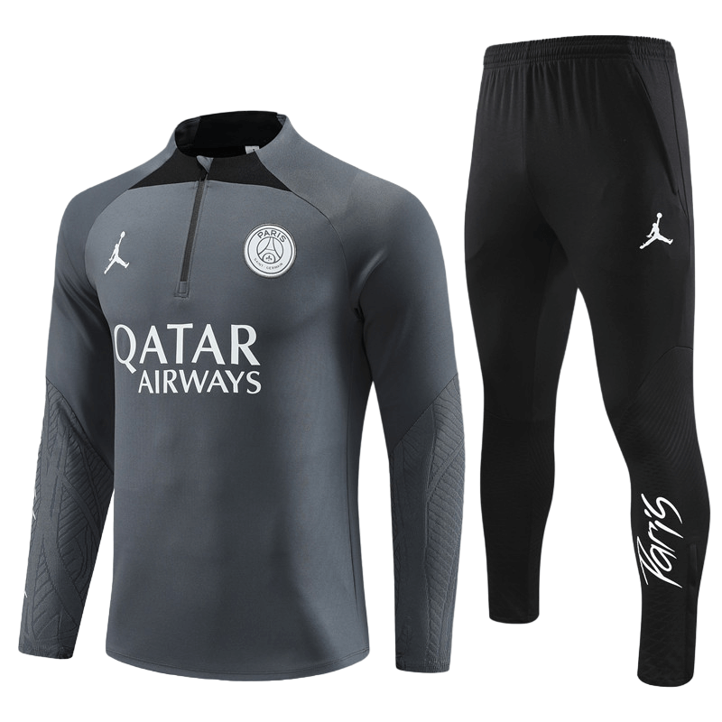 Conjunto de Treino PSG Jaqueta+Calça Cinza Escuro/Preta 2023/24 Conjunto de Treino PSG Jaqueta+Calça Cinza Escuro/Preta 2023/24