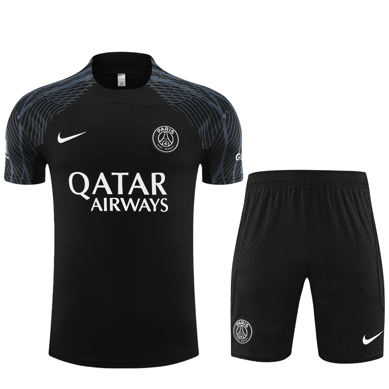 Conjunto de Treino PSG Camisa Preta + Bermuda Preto 2023/24 Conjunto de Treino PSG Camisa Preta + Bermuda Preto 2023/24