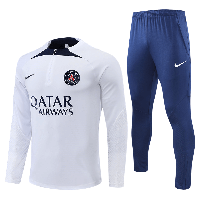 Conjunto de Treino PSG Jaqueta Branca+Calça Azul Escuro 2023/24 Conjunto de Treino PSG Jaqueta Branca+Calça Azul Escuro 2023/24