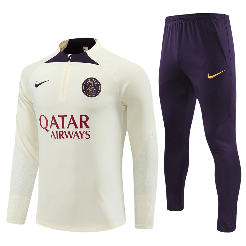 Conjunto de Treino PSG Jaqueta Bege + Calça Preta 2023/24 Conjunto de Treino PSG Jaqueta Bege + Calça Preta 2023/24
