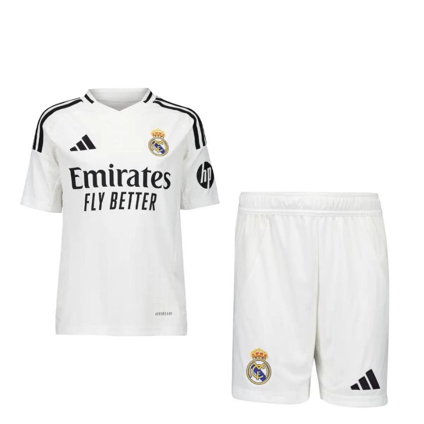 kit-infantil-real-madrid-i-2024-25-branca-unissex Kit Infantil Real Madrid Branca 2024/25 Unissex