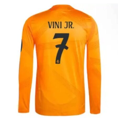 Camisa Reserva Real Madrid Vini Jr #7 Laranja 2024/25 Manga Longa Jogador