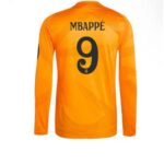 Camisa-reserva-real-madrid-mbappe-9-Manga-Comprida-2024-25-jogador-laranja-loja-malta-esportes-