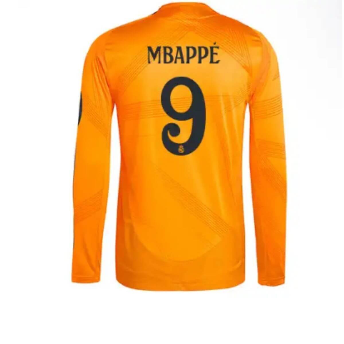 Camisa-reserva-real-madrid-mbappe-9-Manga-Comprida-2024-25-jogador-laranja-loja-malta-esportes- Camisa Reserva Real Madrid Mbappe #9 Manga Comprida 2024/25 Laranja Jogador