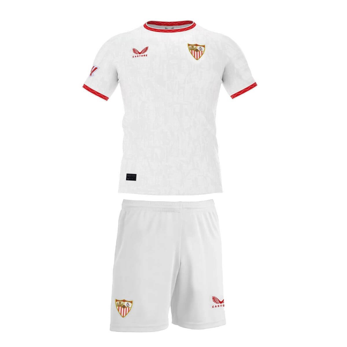 Kit Infantil Sevilla FC Home I Branca 2024/25 Unissex Kit Infantil Sevilla FC Home I Branca 2024/25 Unissex