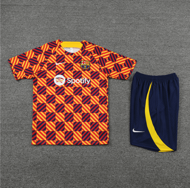 conjunto-de-treino-barcelona-camisa-short-preta-laranja-2023-24-loja-malta-esportes (1) Conjunto Barcelona Treino Camisa/Short Laranja 2023/24