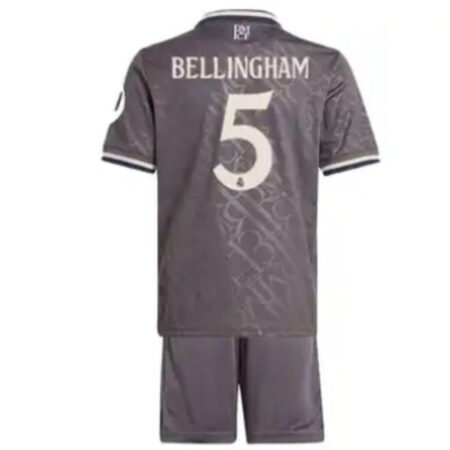 Kit Infantil Real Madrid Terceira Bellingham #5 Cinza 2024/25