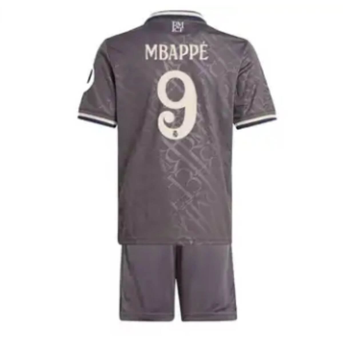 kit-infantil-terceira-real-madrid-mbappe-9-cinza-iii-2024-25-loja-malta-esportes- Kit Infantil Real Madrid Terceiro Mbappe #9 Cinza III 2024/25