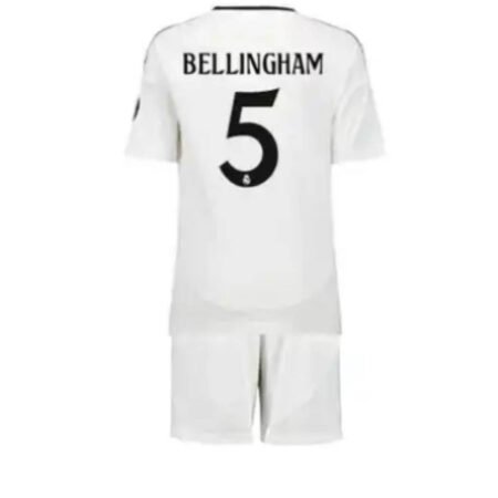 Kit Infantil Real Madrid Titular Bellingham #5 Branca I 2024/25