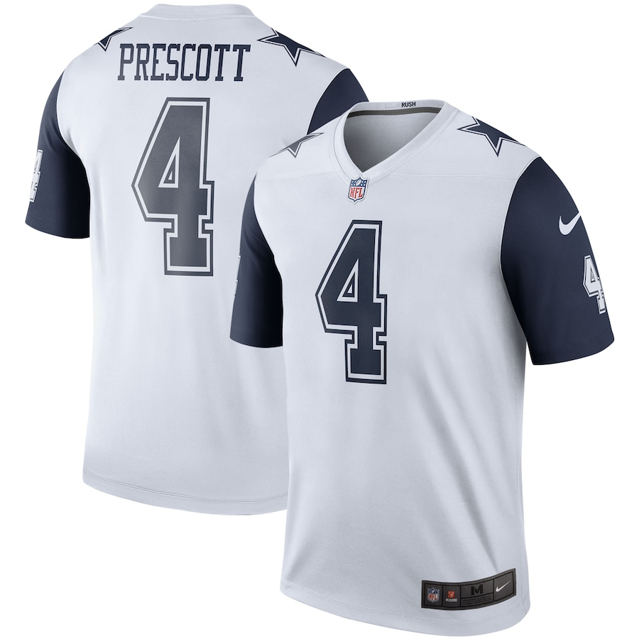 Camisa Nike Color Rush Legend Player do Dallas Cowboys Dak Prescott - Branco Camisa NFL Dallas Cowboys Prescott #4 Branco Rush Legend