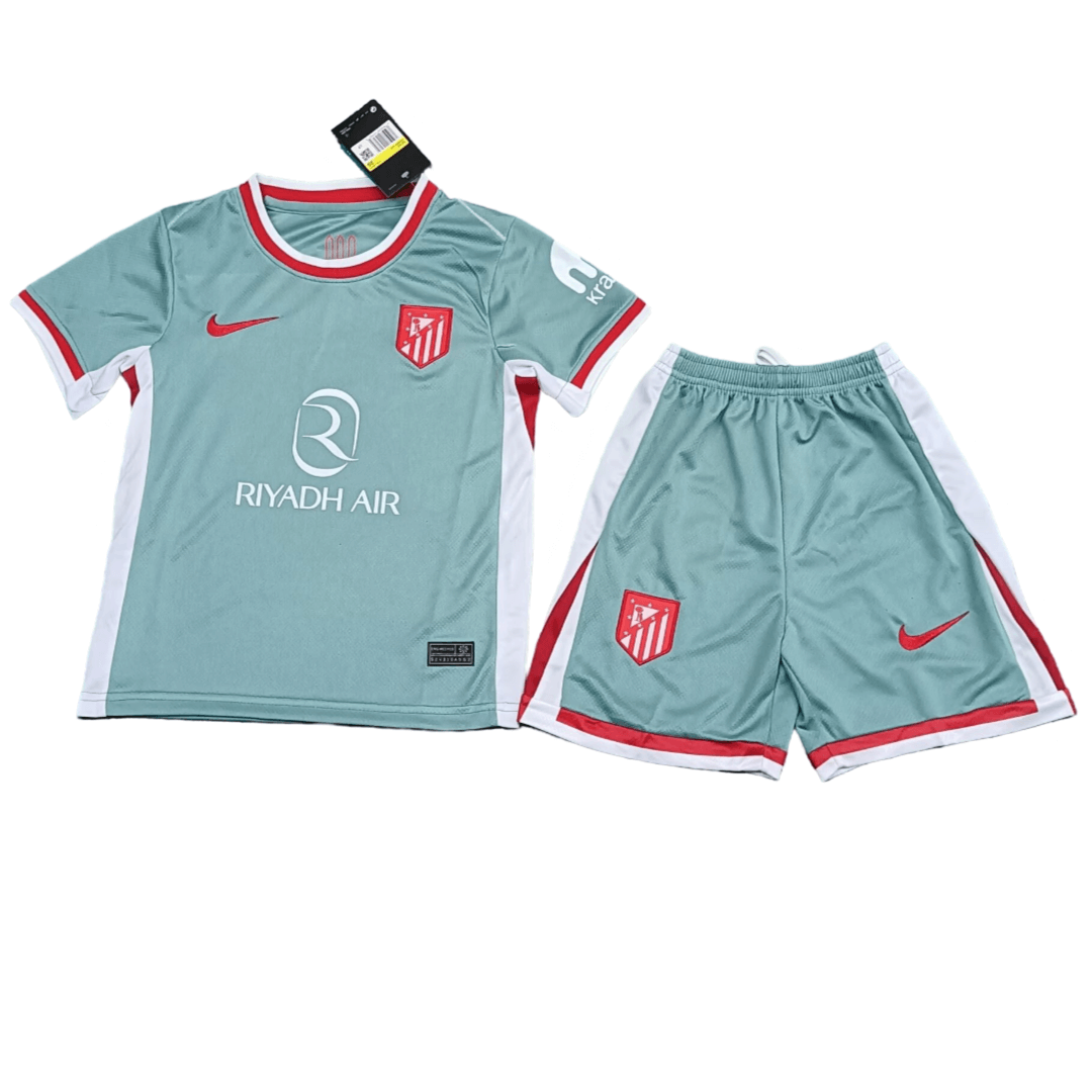 Kit Infantil Atlético de Madrid Away Verde II 2024/25 Unissex Kit Infantil Atlético de Madrid Away Verde II 2024/25 Unissex