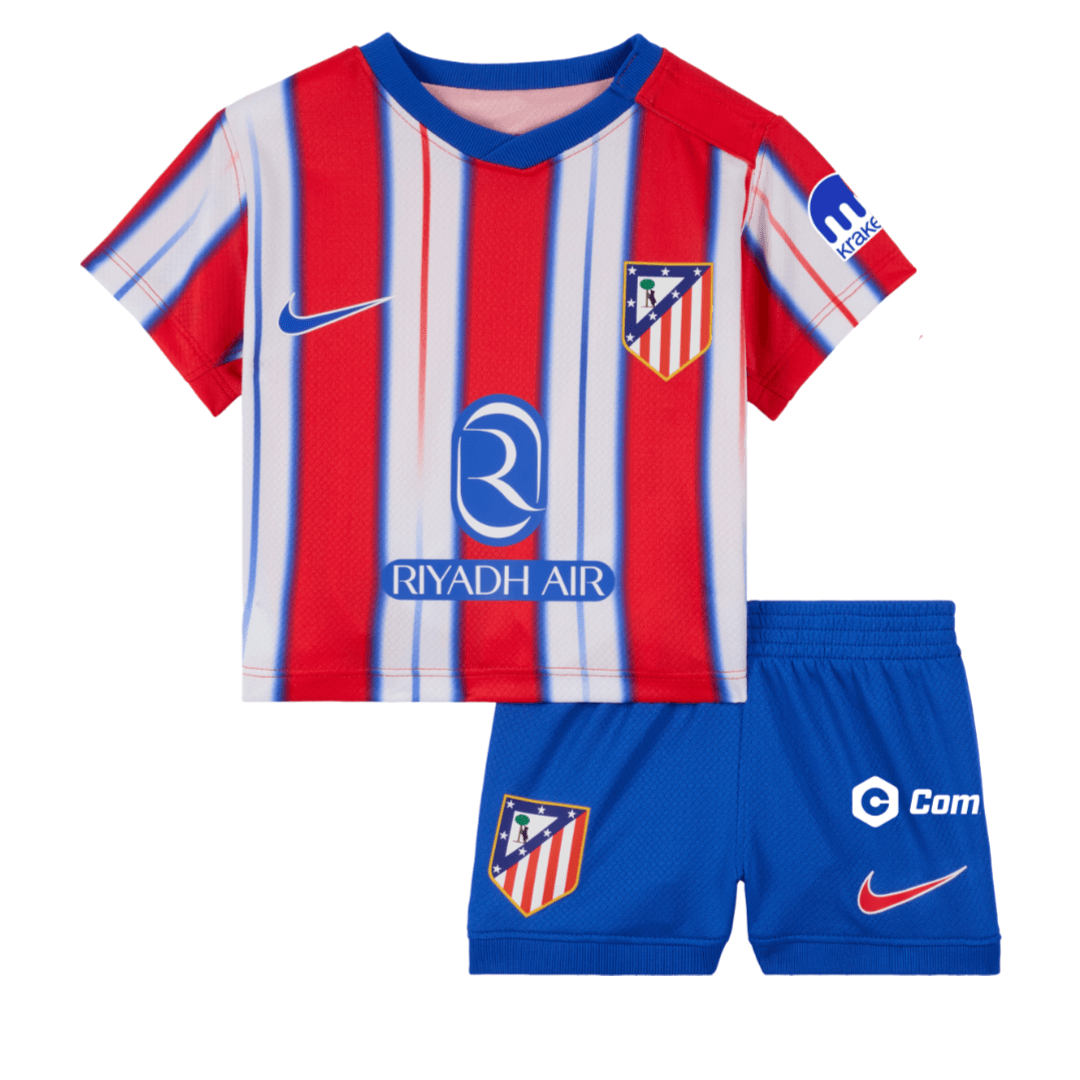 Kit Infantil Atlético de Madrid Vermelha Titular I 2024/25 Unissex Kit Infantil Atlético de Madrid Vermelha Titular I 2024/25 Unissex