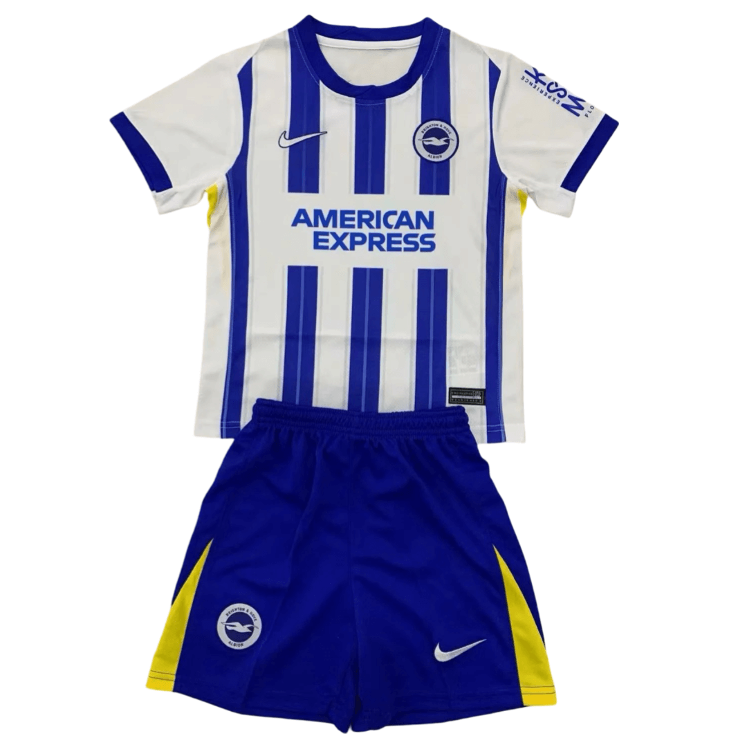 Kit Infantil Titular Brighton Branca/Azul I 2024/25 Unissex Kit Infantil Titular Brighton Branca/Azul I 2024/25 Unissex
